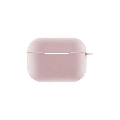Soft pink silicone earphone case with shock-absorbing design and charging port cutout