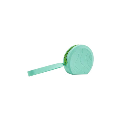 Custom laser engraved silicone wristlet pouch in mint green with wrist strap, bulk branded merch Australia by Wumble