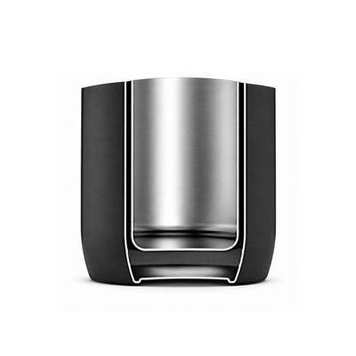 Cross-section view of the lower half of a black drink bottle.