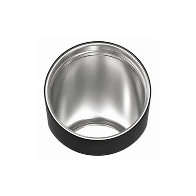 Top-down view into a black drink bottle showing a wide polished opening inside a black rim.