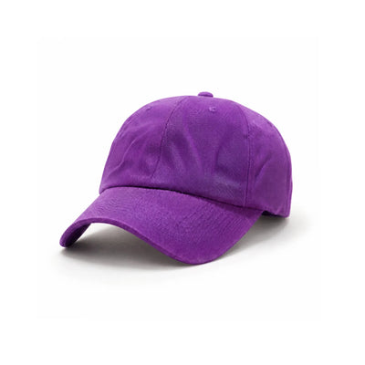 A classic six-panel soft cotton in a solid plum purple, shown from a three-quarters angle on a clean white background.