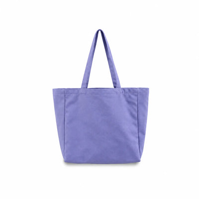 A lavender purple canvas tote bag with two shoulder straps, shown against a plain white background.