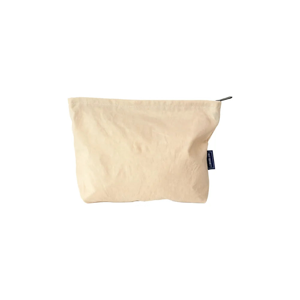 Custom branded zip pouch in beige, waterproof nylon, bulk merch Australia by Wumble