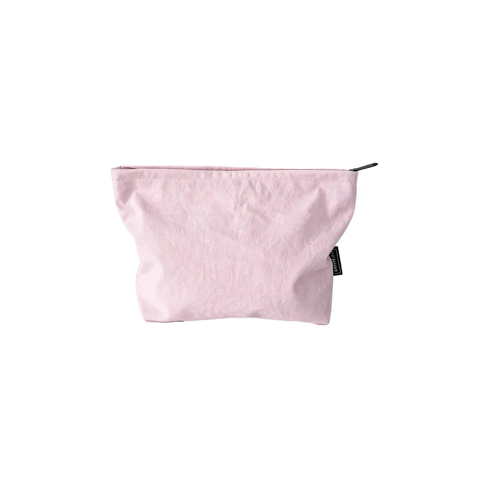 Custom branded zip pouch in light pink, waterproof nylon, bulk merch Australia by Wumble
